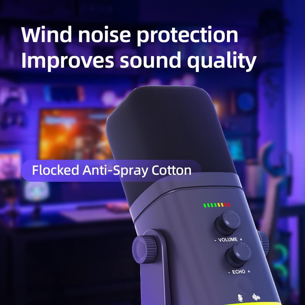USB/XLR Desktop Dynamic Microphone with RGB Light, Noise Reduction & Mute Button for Podcast Recording, PC Computer Gaming Streaming Mic with RGB Light, Mute Button, Headphones Jack (Black) - Image 6