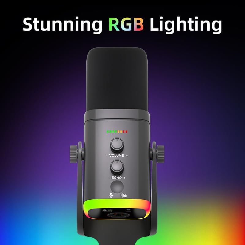USB/XLR Desktop Dynamic Microphone with RGB Light, Noise Reduction & Mute Button for Podcast Recording, PC Computer Gaming Streaming Mic with RGB Light, Mute Button, Headphones Jack (Black) - Image 7