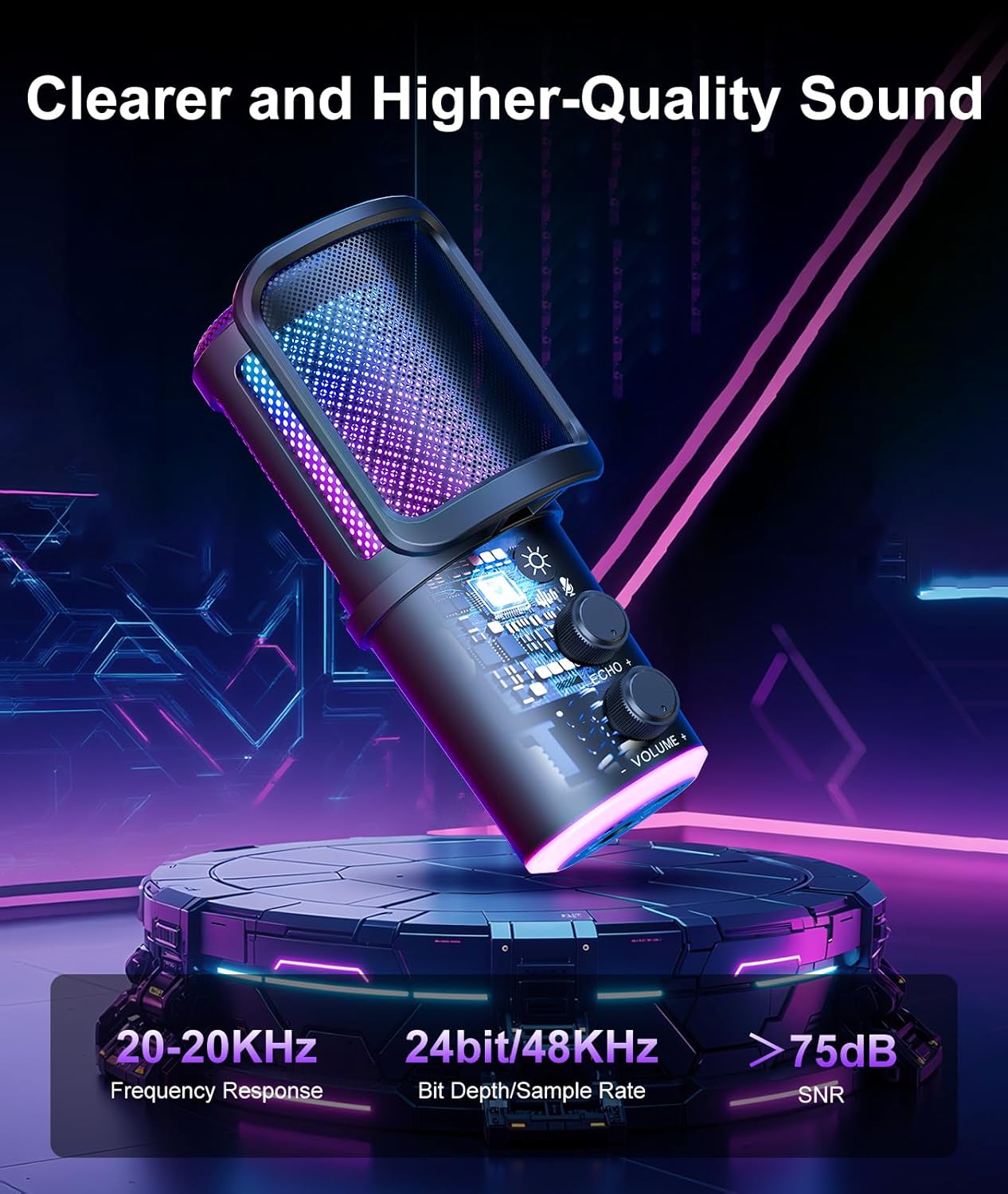 Gaming USB Microphone, Noise Cancellation Condenser Mic with Mute,Boom Arm Mic-Reverb Adjustment, Monitoring for Streaming, Podcasting, Discord, YouTube,PC, Computer, PS4, PS5, Mac - Image 4