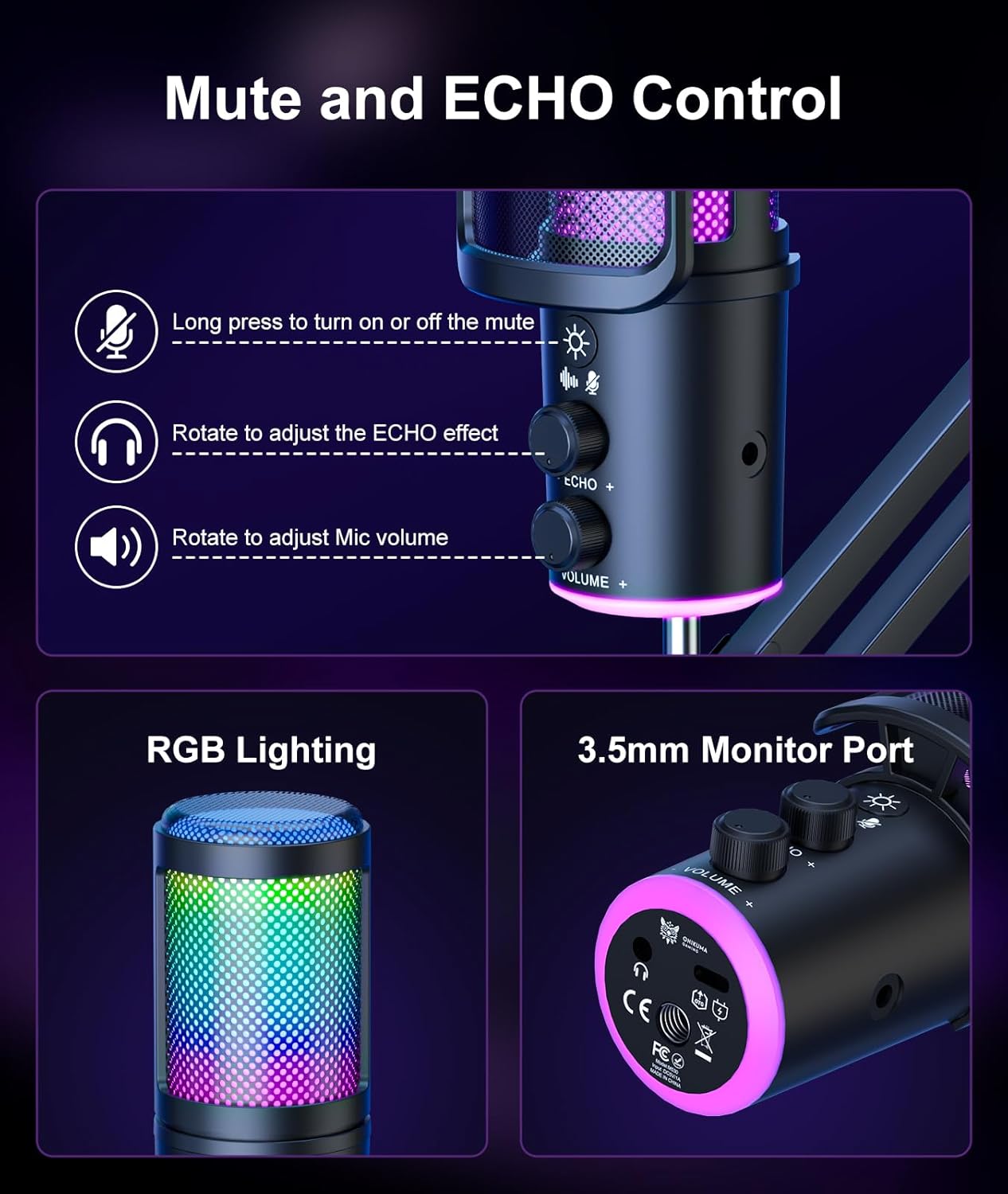 Gaming USB Microphone, Noise Cancellation Condenser Mic with Mute,Boom Arm Mic-Reverb Adjustment, Monitoring for Streaming, Podcasting, Discord, YouTube,PC, Computer, PS4, PS5, Mac - Image 5