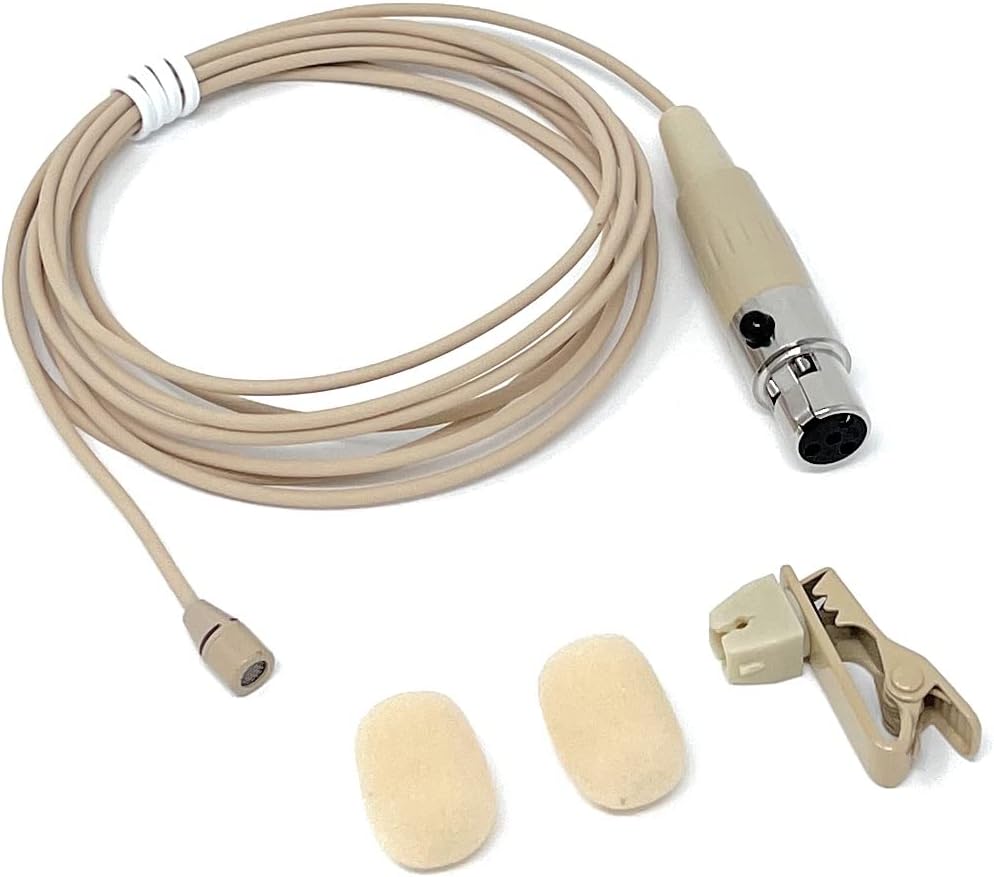 Beige Lavalier Lapel Mic with 4 pin mini XLR TA4F for Shure wireless
