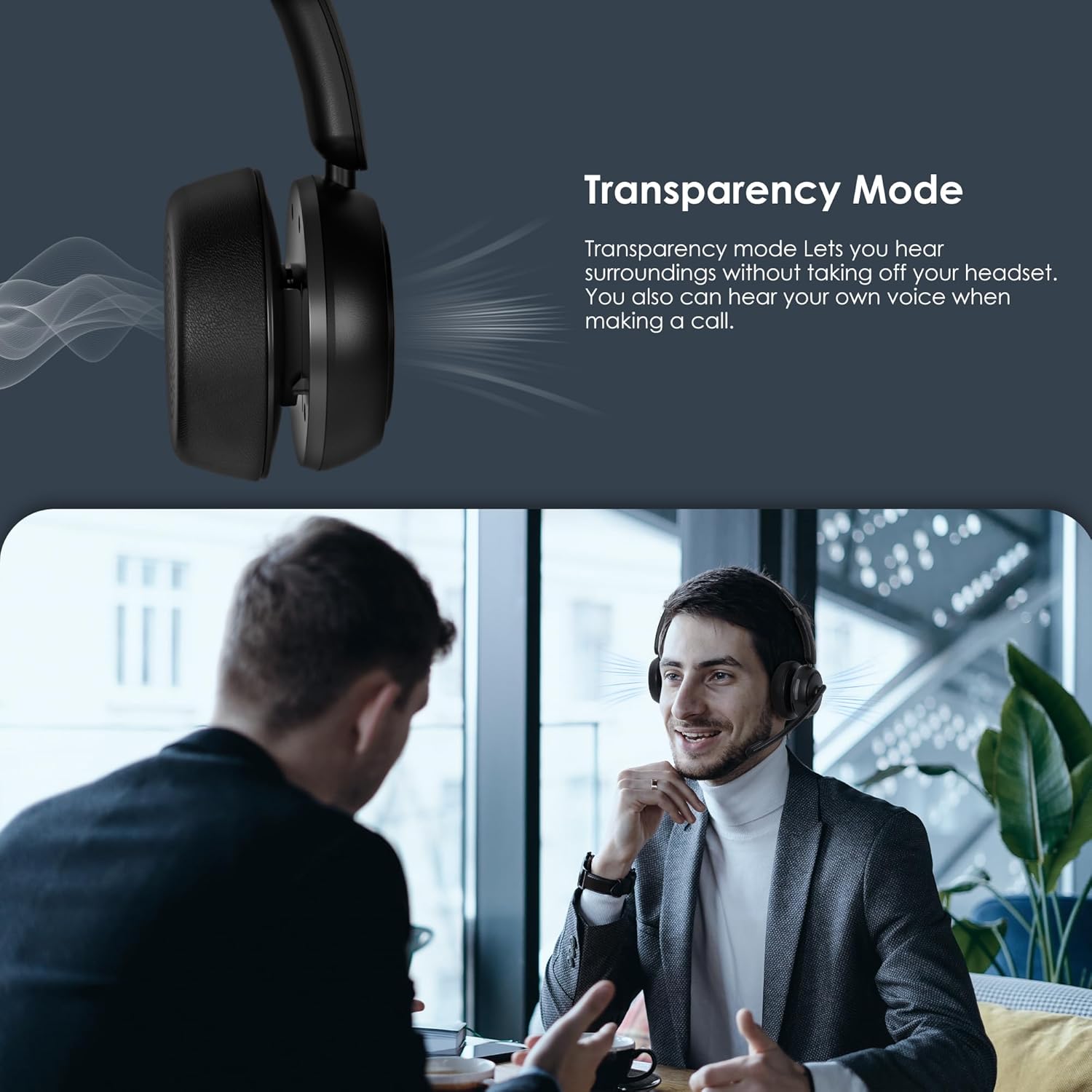 Upgrade ANC & ENC Headset with Microphone for PC, Wireless Headset with Mic for Work(Flip-to-Mute & USB Dongle), Bluetooth 5.4 Noise Cancelling Headphones with Mic for Call Center/Home/Computer/Phones - Image 4