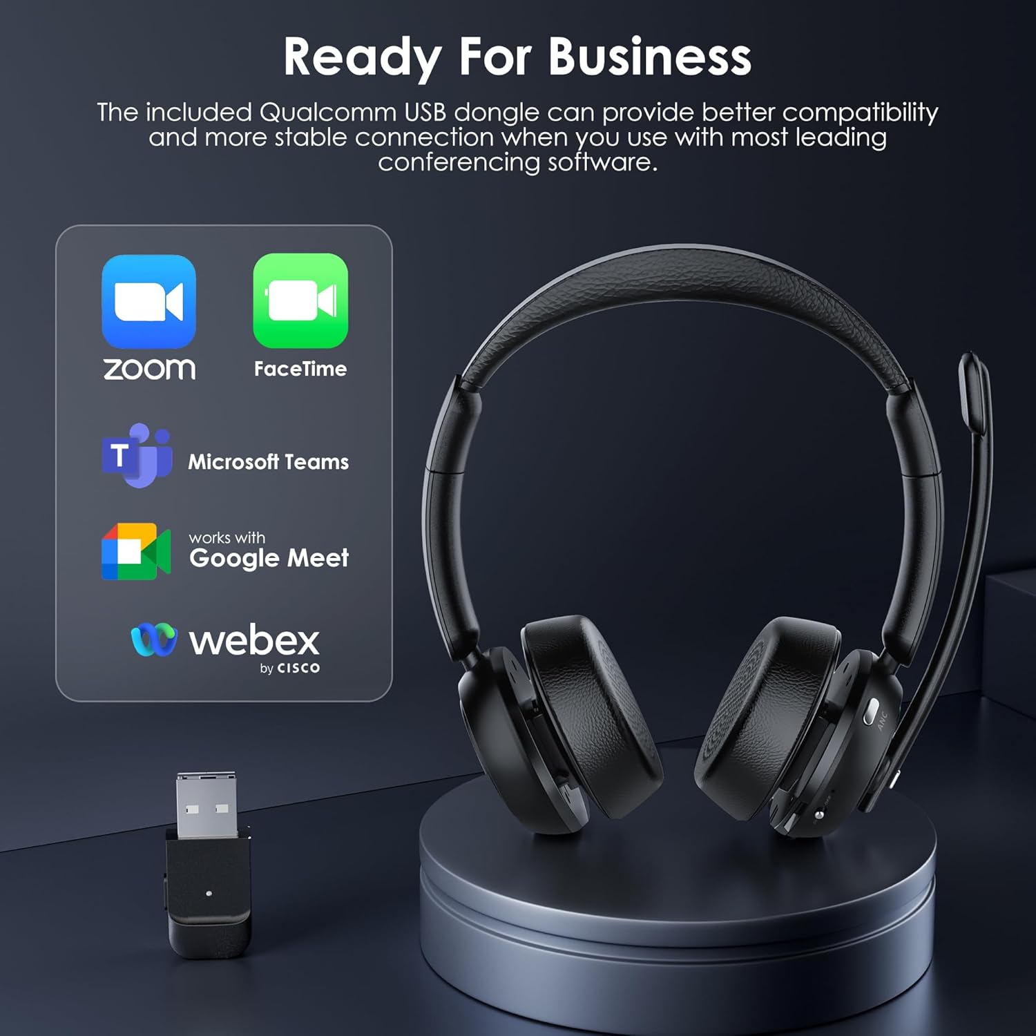 Upgrade ANC & ENC Headset with Microphone for PC, Wireless Headset with Mic for Work(Flip-to-Mute & USB Dongle), Bluetooth 5.4 Noise Cancelling Headphones with Mic for Call Center/Home/Computer/Phones - Image 6