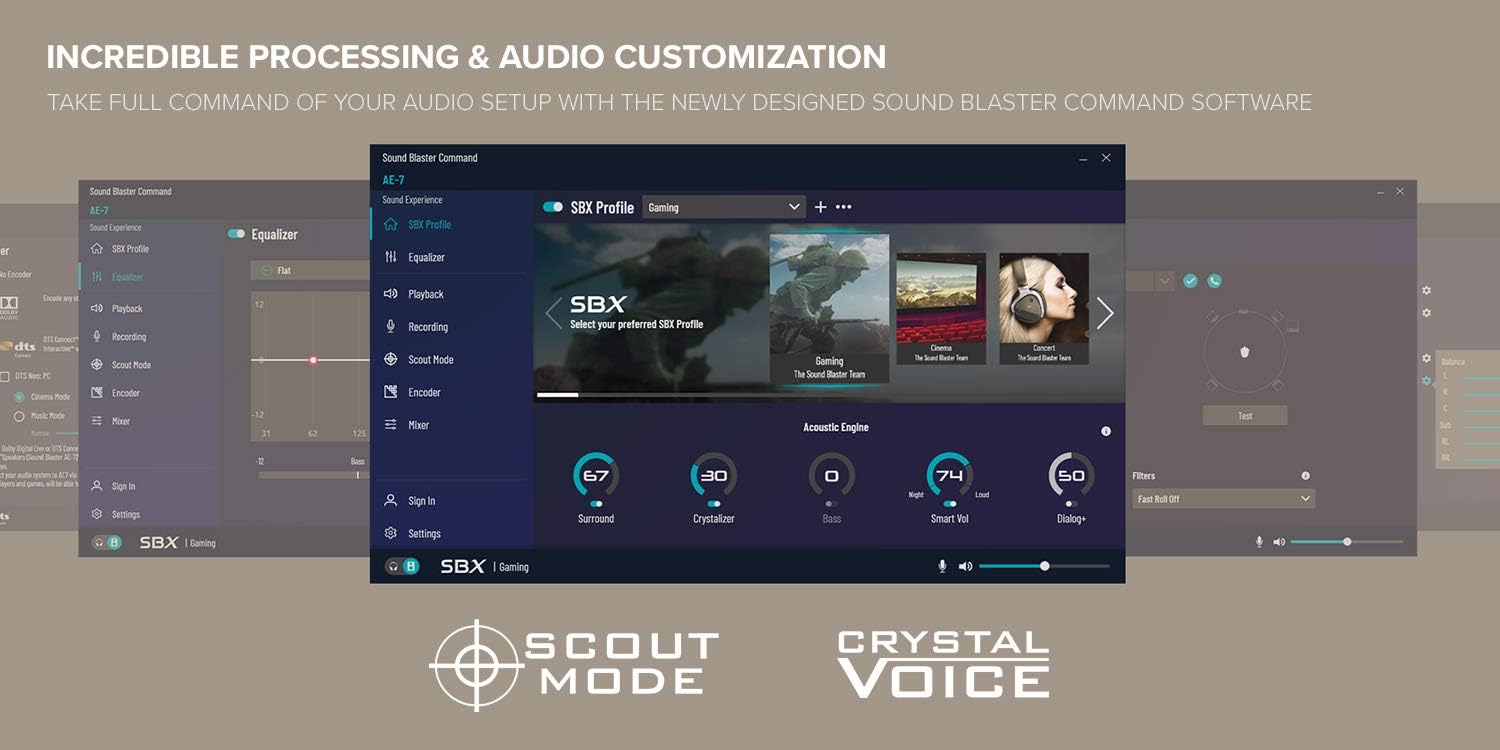 Creative Sound Blaster AE-7 Hi-Res Internal PCIe Sound Card, Quad-Core Processor, 127dB DNR ESS SABRE-class 9018 DAC, Xamp Discrete Custom Bi-amp, Discrete 5.1/Virtual 7.1, Dolby, DTS Encoding (Black) - Image 5